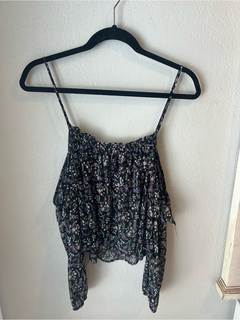 Kimchi Blue Black Floral Smocked Cami with Thin Straps